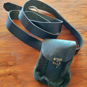 Renaissance Faire/SCA Style Leather Belt and Suede Pouch